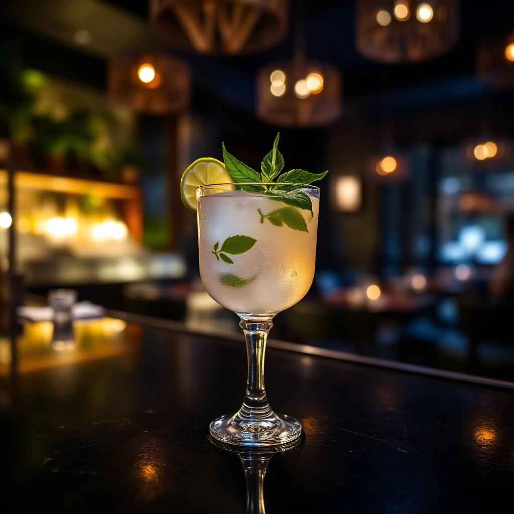Thai basil cocktail on the bar